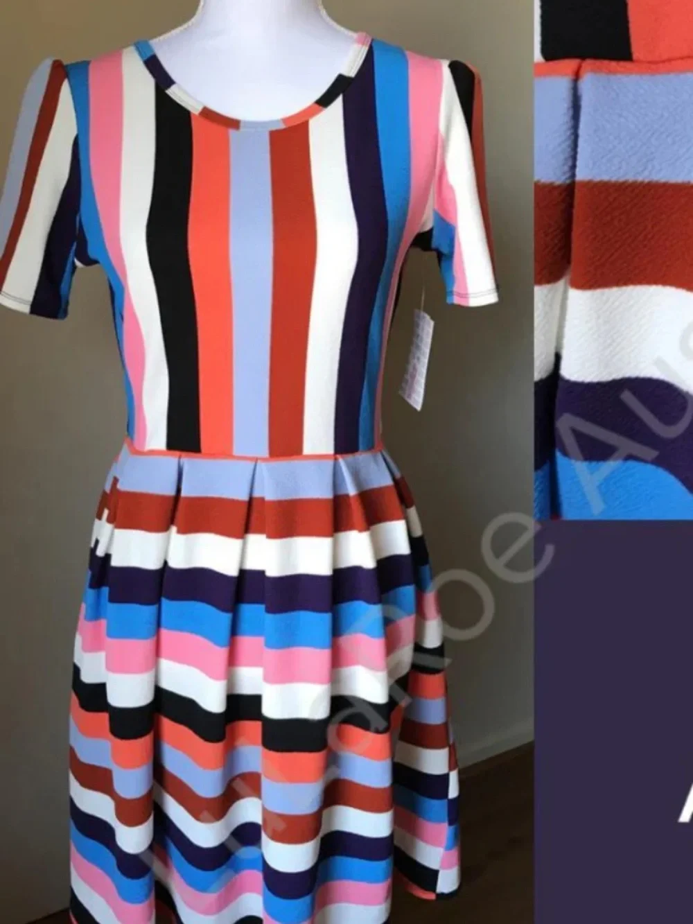 LuLaRoe Striped Midi Dress in Pink, Blue, Red, Black - Picture 2 of 6